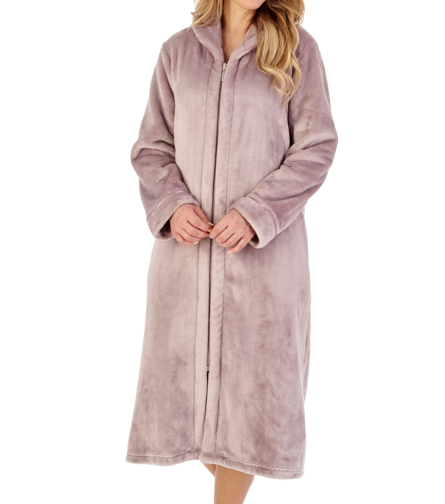 Womens Winter Luxury Fleece Dressing Gown Zipped Slenderella